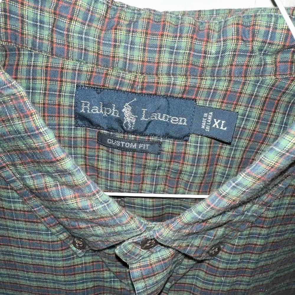 Ralph Lauren Polo Custom Fit Button Down Plaid Size XL Green Blue Red